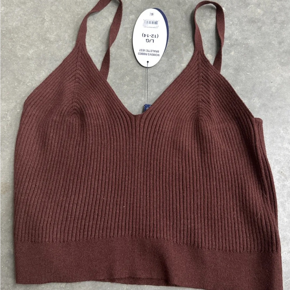 Womens  Ribbed Bralette Vest Brown Size Large (12-14)